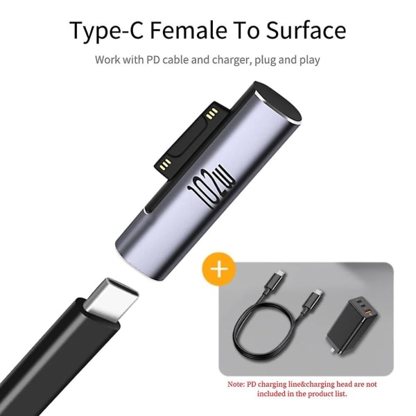 102W tyypin C magneettinen sovitin Microsoft Surface USB-C naaras PD pikalatausmuuntimelle