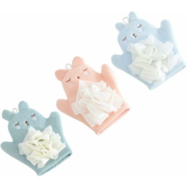 Badehandske til børn med tegneseriefigurer, babybadehandsker, badesvamp, badedukke, vaskeklud med dyredesign (3 stk.)