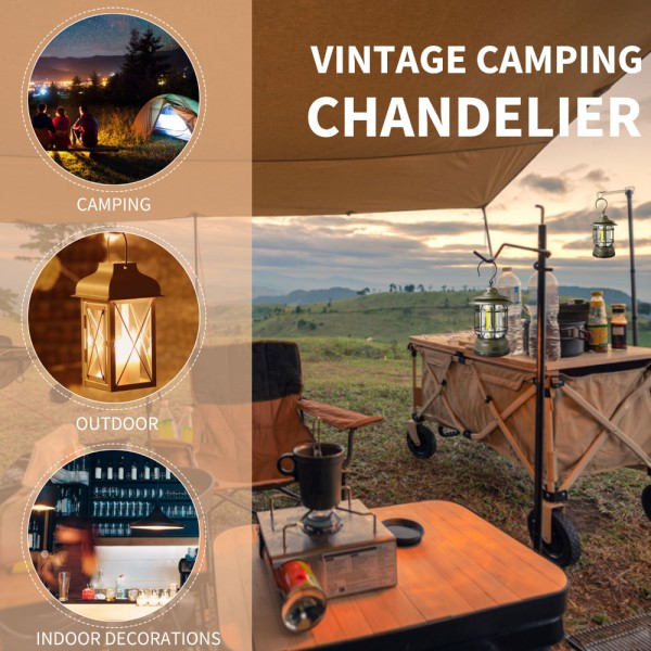 LED-campinglykt Hengeteltlampe Retro Bærbar Lampe Svart Batteridrevet