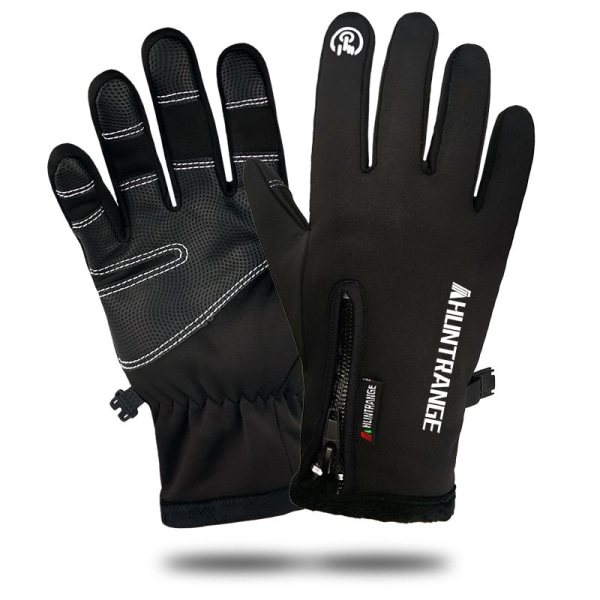 Vandtætte Udendørs Handsker Ski Touchscreen Vinter Mænd og Kvinder Vindtæt Refleks Fleece Fuldfinger Lynlås Kørsel Varme Handsker M Sort