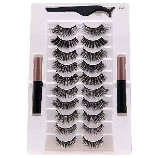 10 par magneettisia ripsiä ja 2 Eyeliner-settiä Luonnollinen ulkonäkö & Uusiokäyttöinen
