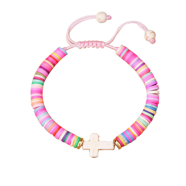 Populært fargerikt polymerleire korsarmbånd Bohemsk stil håndtau håndvevd justerbart armbånd 09(Elastic)