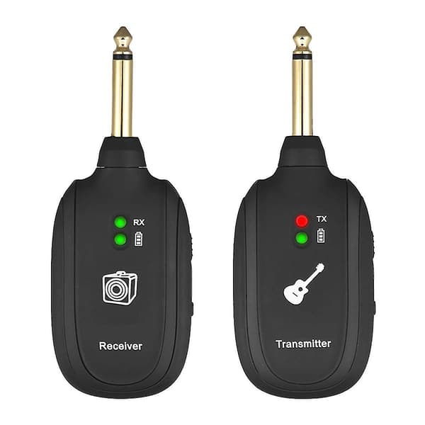 Trådlöst gitarrsystem med uppladdningsbar 2,4 GHz digital 4-kanals gitarrsändare och mottagare för elgitarr, bas, fiol, 90 m räckvidd