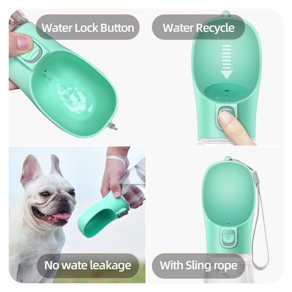Bärbar hundvattenflaska för små stora hundar katt utomhus läckagesäker promenad dricksskålar Chihuahua fransk bulldogg tillbehör Grey 350ml-PC