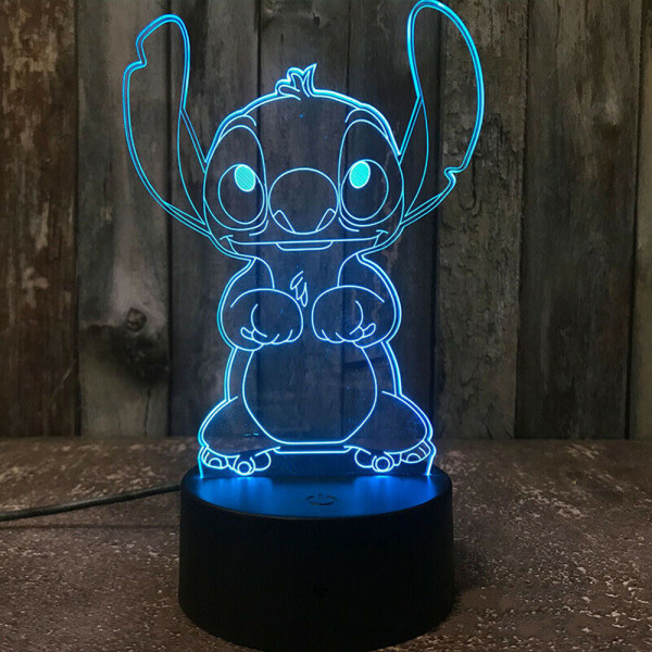 3D Cartoon Stitch Nattlampa 7 Färgbyte LED-lampa Touch