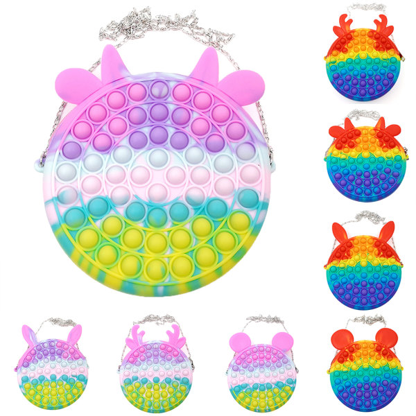 Push Bubble Fidget Toy Sensory Toy Enkel Dimple Purse Håndveske Rainbow antler