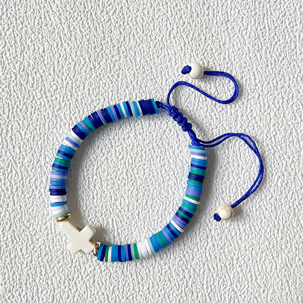 Populært fargerikt polymerleire korsarmbånd Bohemsk stil håndtau håndvevd justerbart armbånd 08(Elastic)