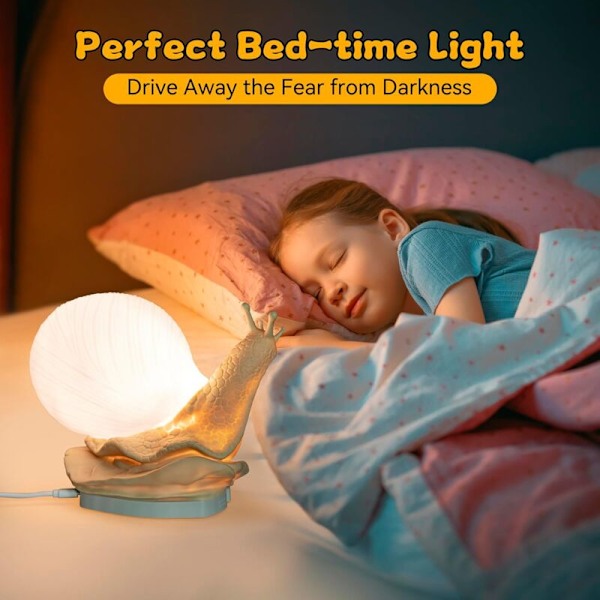 Snegel Nattlampe for Barn, Oppladbar Baby Nattlampe, 24 Farger LED Nattlampe, Berørings Nattbordslampe