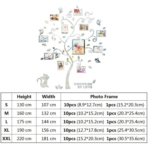 Träd Väggdekaler Fotoram 3D DIY Mural Dekaler Konst Heminredning för Sovrum, Vardagsrum, Barnkammare, Hall, Dagis, Gåva (Svart, XL)