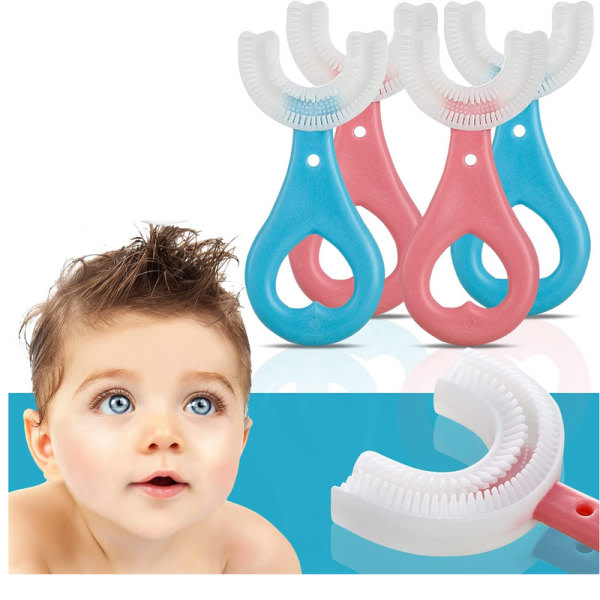 4 st U-formad tandborste för barn och baby med silikonhuvud,