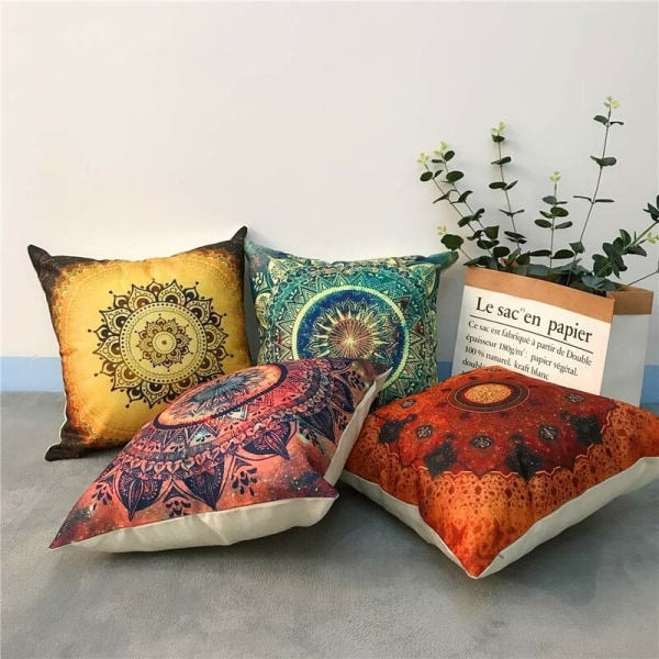 Set med 4 Bohemiska Mandala Kuddfodral, 18\"x18\", Blommönster