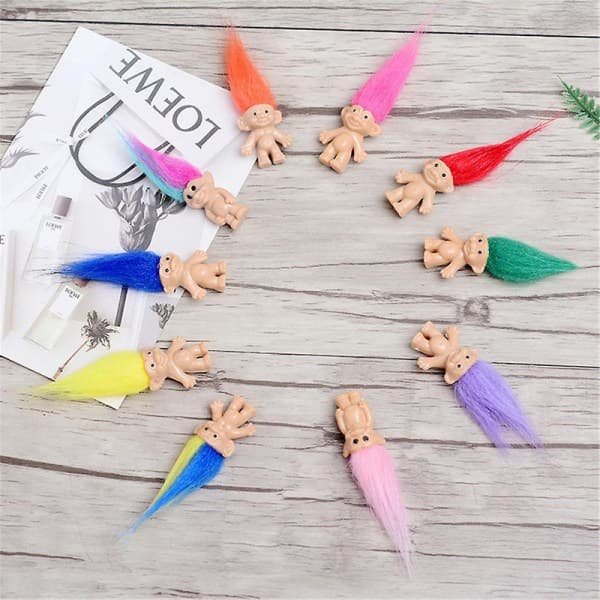 10-pack Lucky Mini Troll Doll Cake Toppers - Cute Party Decorations