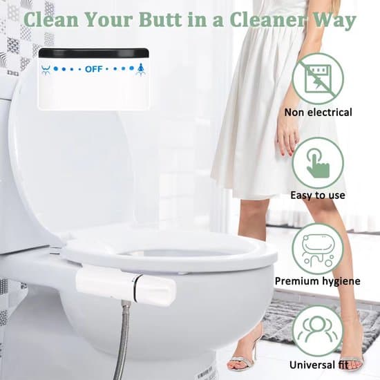 Bidet-tilbehør til toilet med dobbelte selvrensende dyser, justerbart vandtryk, ikke-elektrisk slankt design til kvinder