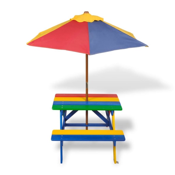 vidaXL Piknikbord med benker og parasoll for barn flerfarget multifärg Multicolor