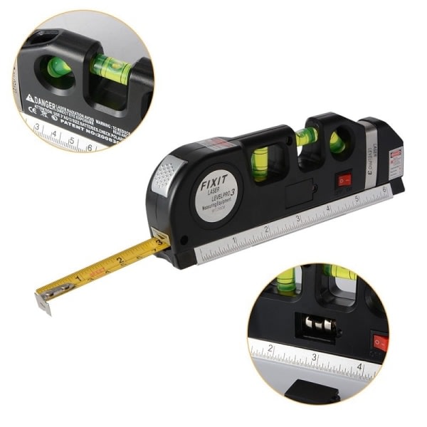 TG Laser-Vattenpass - Vattenpass, Laser, Måttband og Lineal i 1 Sort