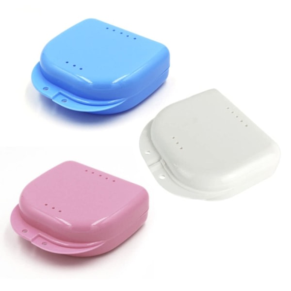 Galaxy Case för tandproteser, cover med lufthål, 3 delar, torrt och andas (vitt, blått, rosa)