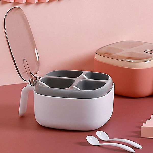 4-in-1 Kryddburk Set med Sked och Transparent Lockfack Kryddbehållare för Kryddsalt (Rosa)