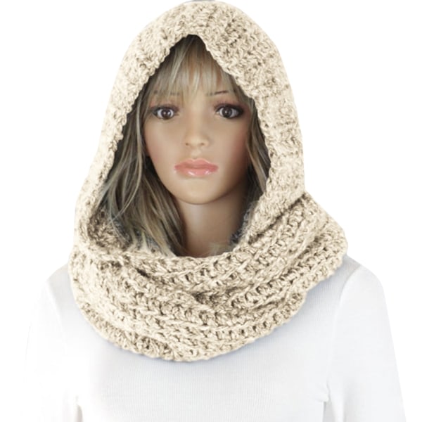 Kvinnor vinter stickad huva halsduk haft hals varmare halsdukar udendørs beige