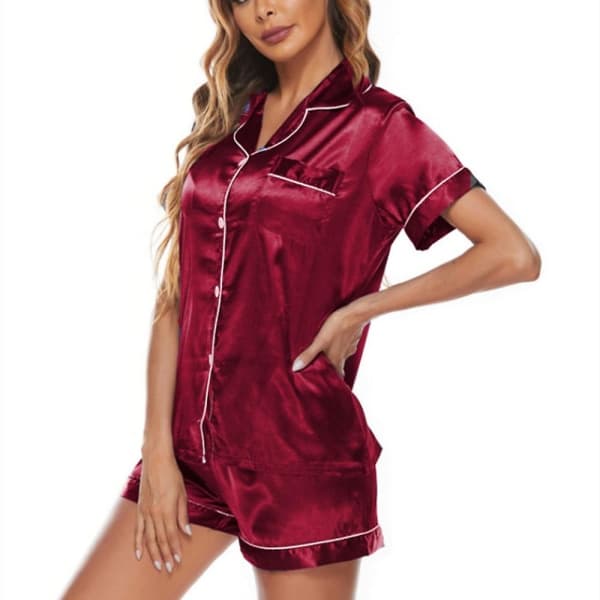 Siden Satin Pyjamas Set Dam Kortsärmad Sovkläder Shorts Set blå s blue s