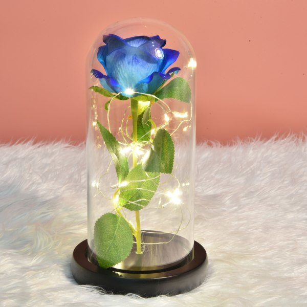 Konserverte blomsterkuppel Simulert Rose LED-lys Valentinsdaggave