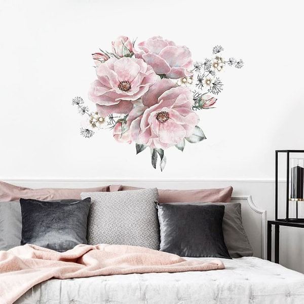 （30*60 cm）Pionblommiga väggdekaler, Vintage blommiga väggdekaler