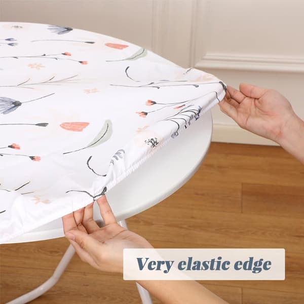 Rund duk, tøyelig polyester spandex, elastisk kant, sklisikker, vaskbar, for hjemmeservering og uteplass, blomstret, 100 cm