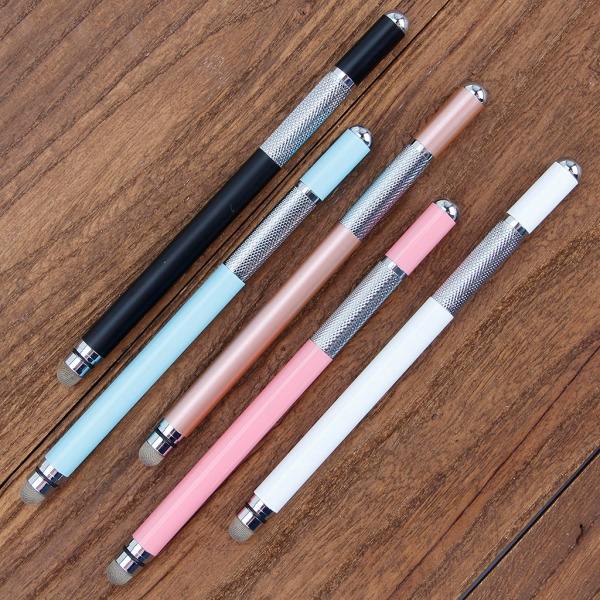 2-i-1 Multifunktionell Pekskärmspenna i Metall Kapacitiv Stylus Penna för Rosa