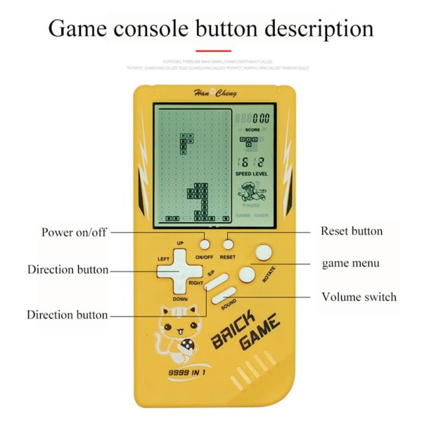 Retro Classic Childhood Tetris Håndholdt Spillkonsoll Videospelleksak Pedagogisk leksak gul