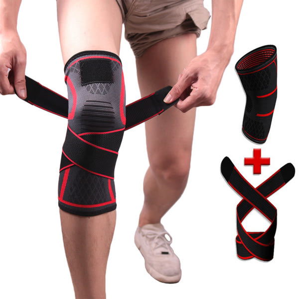 Nylon Latex Filament Utomhus Cykling Knäskydd Fyrfelts Stretch Stickad Nylon Knäskydd Sportkläder Sport Säkerhet Knäskydd Röd 2XL