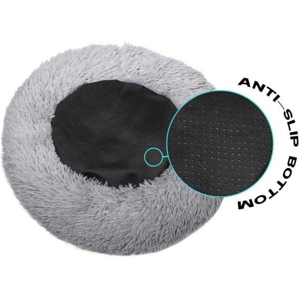 Hundebed 40 cm katteseng Vaskbar hundebed Sklisikkert rund plysj kjæledyr seng rund pute for katt hund (lys grå)