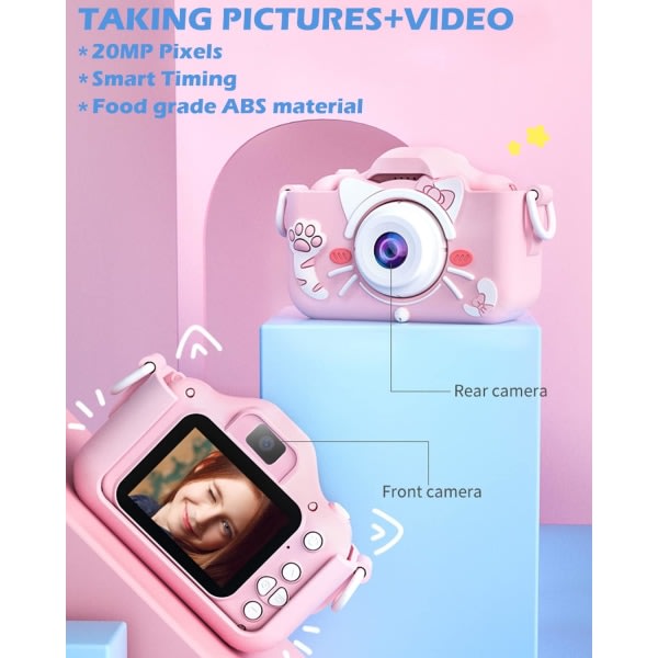 Rosa kamera for barn, 2,0 tums digitalkamera for barn, Toy Digital C