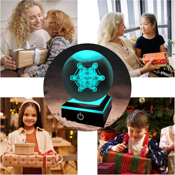 3D Krystal Kugle Natlampe med LED-base, Metatrons Kube Design til Dekoration metatron cube