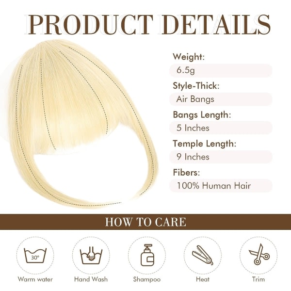 TG Clip in Bangs.100 % Human Hair Wispy Bangs Clip i hårforlænger