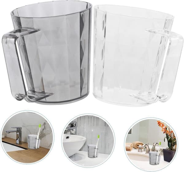 Munstyckeskoppar, 2-delat PS-plastset med tandborsthållare, återanvändbara koppar för badrum och kök, vit, grå, 10 x 9 x 9 cm