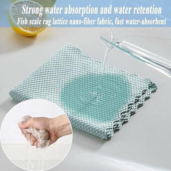 Mikrofiber Rengöringsdukar 10 Fiskfjälls Rengöringsdukar 25x25cm, Miljövänlig Återanvändbar Handduk för Kök Glas Bilfönster (Slumpmässig Färg)