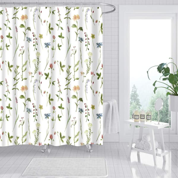 Duschdraperi Vattentät Polyester Blommig Botanisk Tryck för Badrum Lantlig Inredning 180 x 180 cm Vit