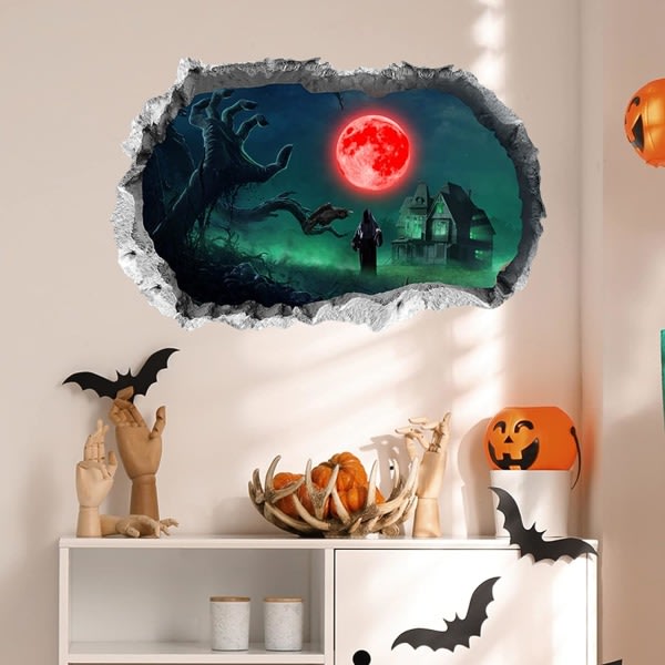 3D Halloween vægdekal avtagbar, Halloween vægdekal häxans hånd, soveværelse, stue Halloween klistermærke, væg,
