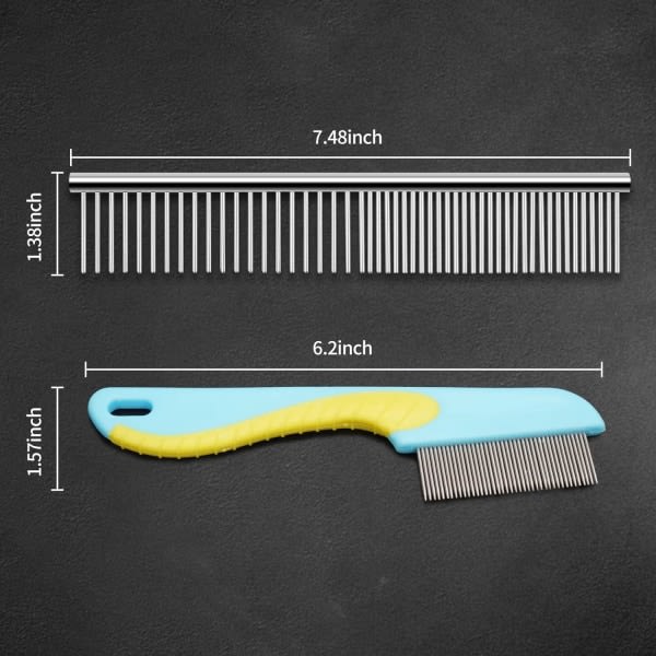 TG 2-pak hundekam, premium kattekam til fjernelse af filt, knuder og løst hår. Rustfrit stål hundepleje værktøj, metal loppekam