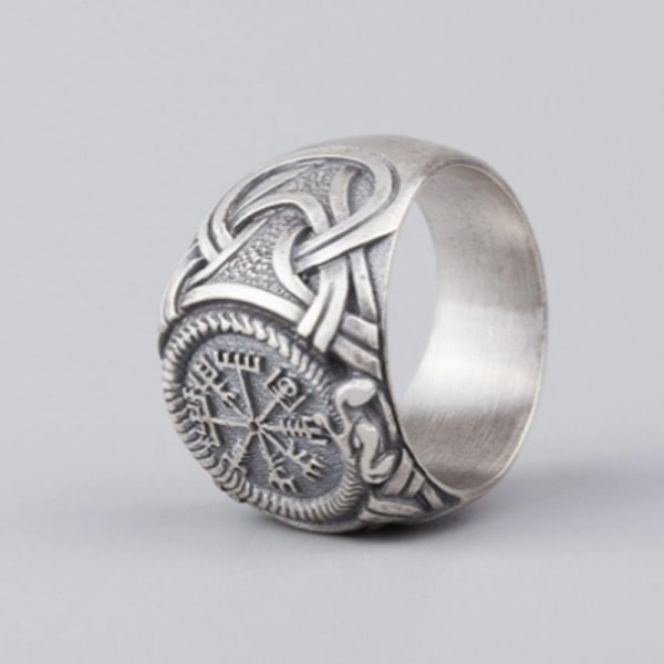 Ny retro Viking pirat kompass ring nordisk menns ring Antique Silver No. 9