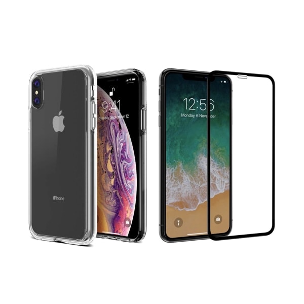 TG iPhone XS Max - 1 Set Iskunsa- ja iskunkestävä silikonikuori näytönsuojan kanssa, läpinäkyvä