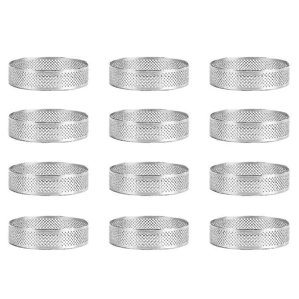 12-pak kageforme i rustfrit stål, perforerede kageforme, 6 cm