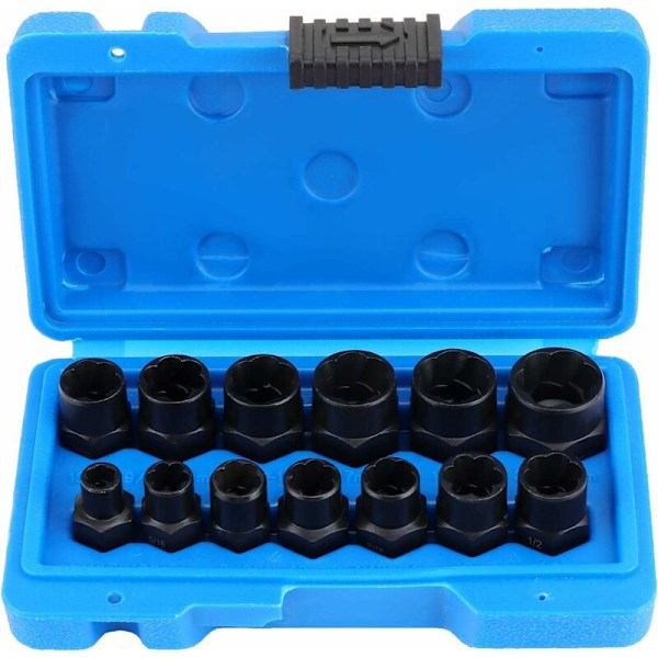 13 stk. Twist Socket Sett, 9,5 mm Skadet Boltuttrekker, Håndtak Mutteruttrekker Socket Sett for Fjerning av Låsehjulsmuttere