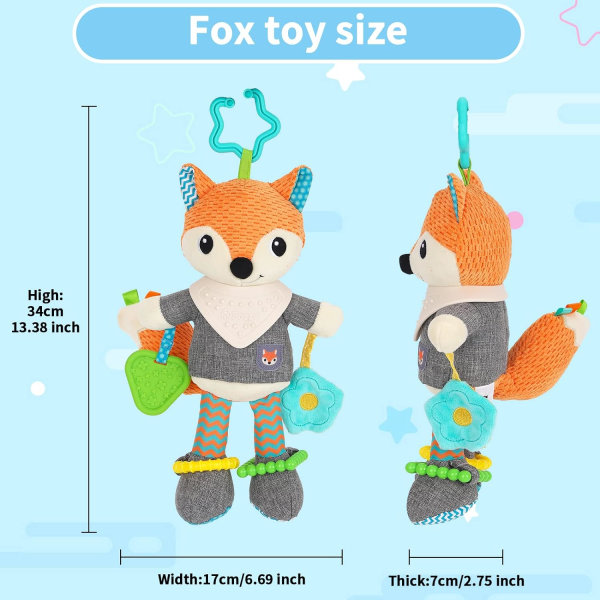 Galaxy Fox Barnvagnsleksak, Rattle Toy, Bandleksaker for småbarn, Orange Orange