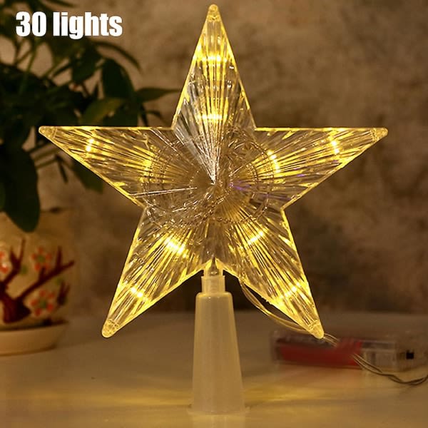 Pentagramformad ljus julgran hängande prydnad Xmas Home 10/30 LED Party Topper Dekorasjon gul 30 Ljus