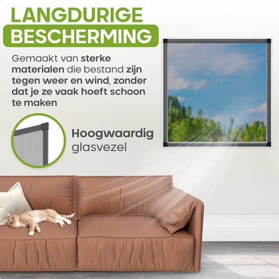 Vinduesfluenet 130x150 cm, Justerbart Insektnet med Glasfibernet, Borefri Nem Montering, Sort