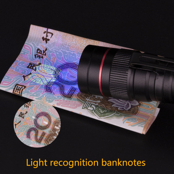 Svart LED UV lommelykt 395nm lys, 3 moduser, svart, 1 stk