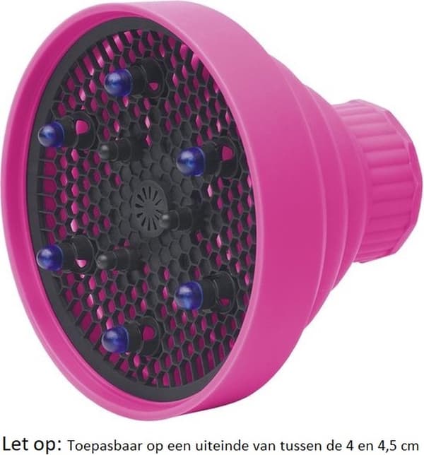 Universal hårdiffuser-tilbehør, foldbar varmebestandig silikone, passer til 4–4,5 cm runde fønnæb, til krøllet hår, pink