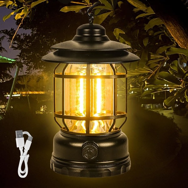 LED USB Oppladbar Campinglampe Vintage Dimbar Varmt Hvit Lys