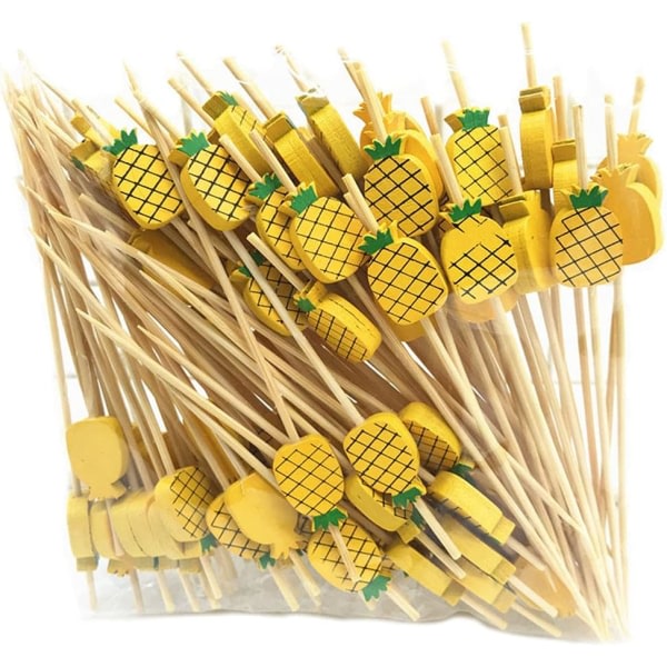 Gule ananas - 12 cm, 100 stk, engangs bambuspinner for frukt