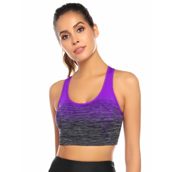 Sport-BH för kvinnor Medelstöd Trådlös Racerback Träningstopp Avtagbar stoppning Yoga Gym Löpning Crop Top - Lila